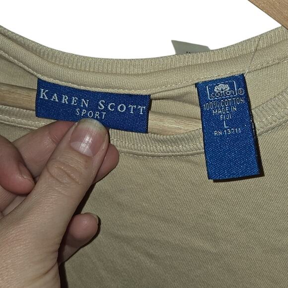 NWT Karen Scott Tan Crew Neck T-Shirt | Size Large [0120] - Picture 5 of 7